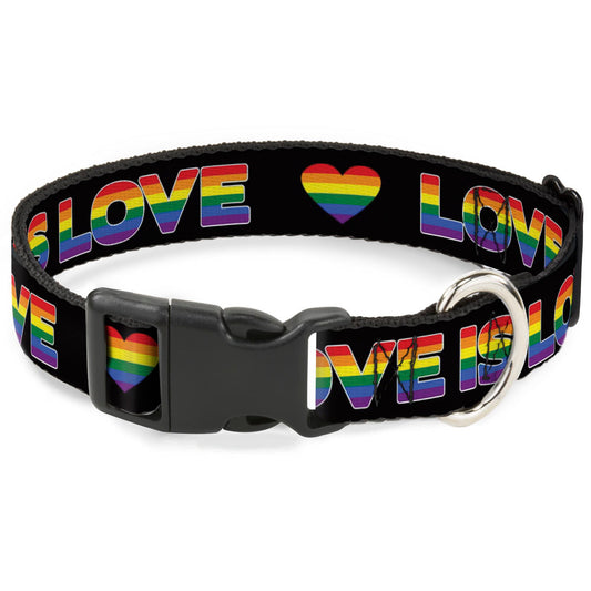 Plastic Clip Collar - LOVE IS LOVE/Heart Black/Rainbow