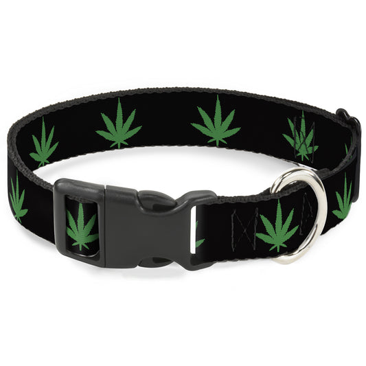 Buckle-Down Plastic Buckle Dog Collar - Marijuana Leaf Repeat Black/Green