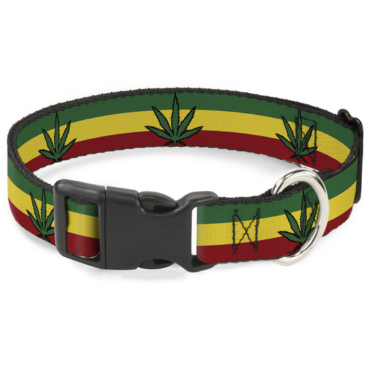 Buckle-Down Plastic Buckle Dog Collar - Marijuana Leaf Repeat Rasta