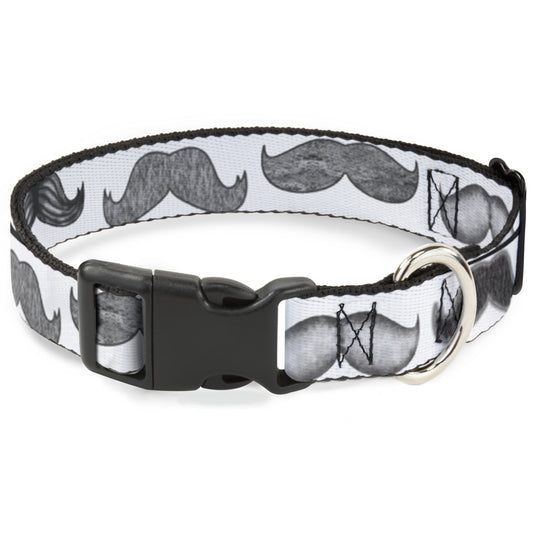 Plastic Clip Collar - Mustaches White/Sketch