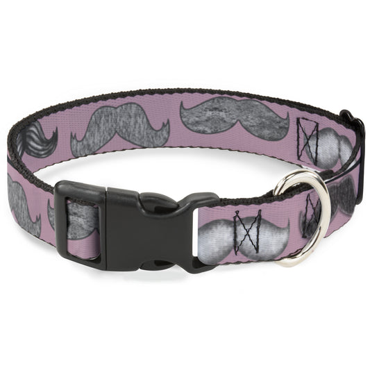 Plastic Clip Collar - Mustaches Pink/Sketch