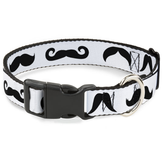 Plastic Clip Collar - Mustaches Straight White/Black