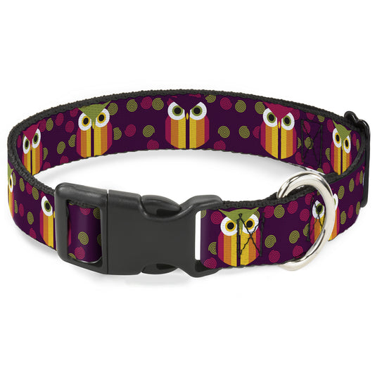 Plastic Clip Collar - Owls Striped w/Swirls Purple