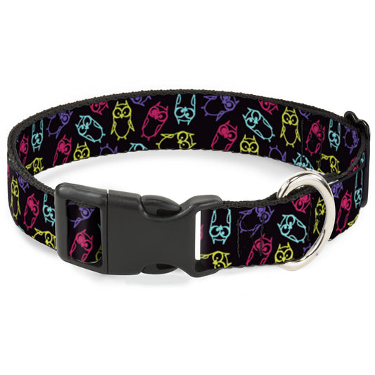 Plastic Clip Collar - Owl Sketch Black/Multi Color