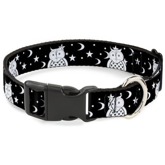 Plastic Clip Collar - Owls Black/White2