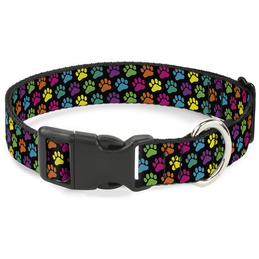 Plastic Clip Collar - Paw Print Black/Multi Color