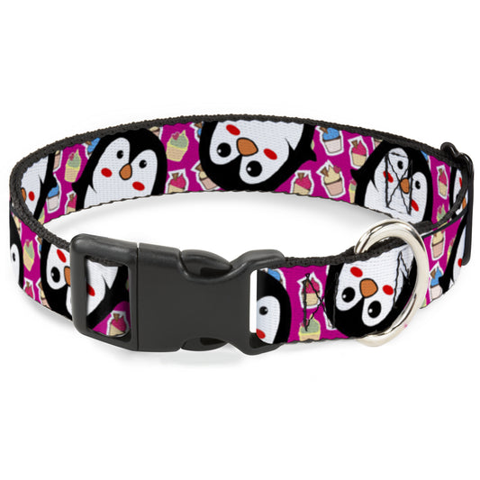 Plastic Clip Collar - Penguins w/Cupcakes Fuchsia/Purple/White