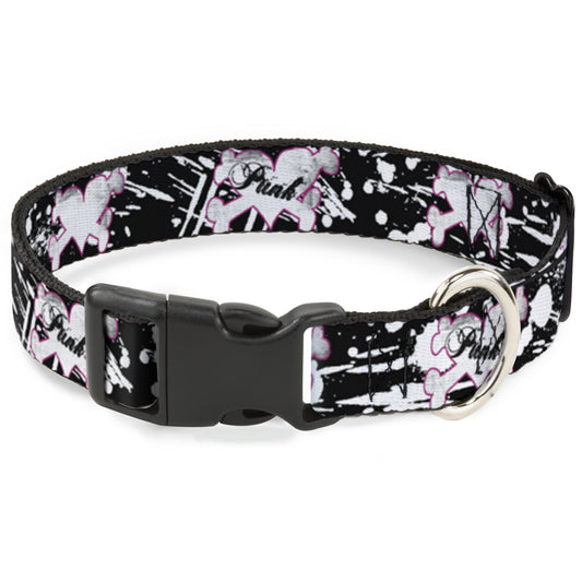Plastic Clip Collar - Punk Heart & Cross Bones w/Splatter Black/White