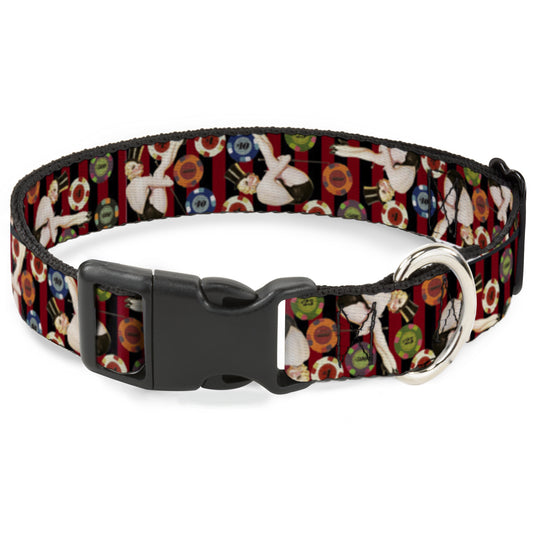 Plastic Clip Collar - Top Hat Pin Up Girl/Poker Chips Vertical Stripes Red/Black