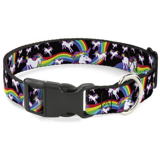 Plastic Clip Collar - Unicorns/Rainbow Swirl Black