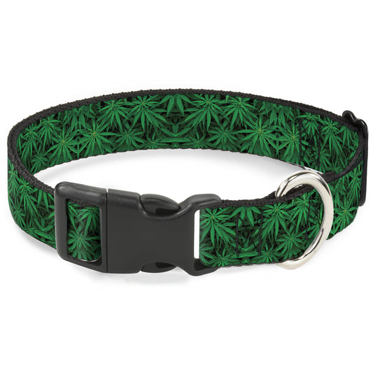 Buckle-Down Plastic Buckle Dog Collar - Vivid Marijuana Leaves Stacked