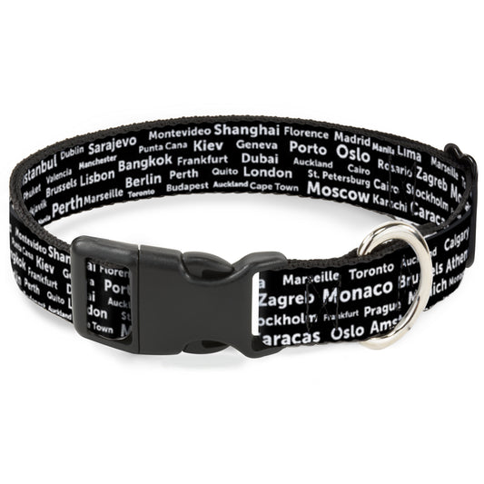 Plastic Clip Collar - Verbiage Destination Cities Black/White