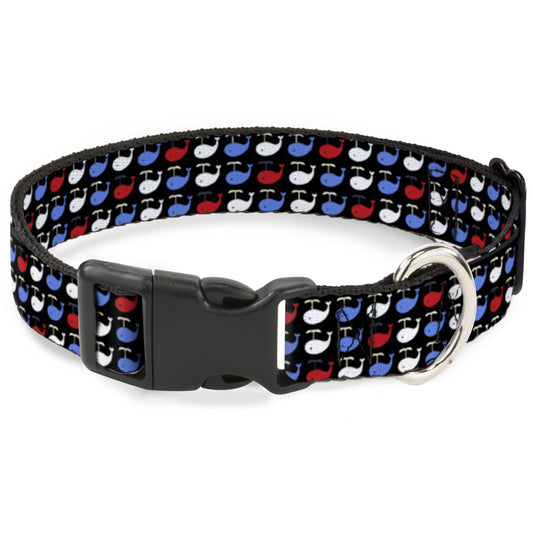 Plastic Clip Collar - Whales Navy/Red/White/Blue