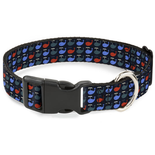 Plastic Clip Collar - Whales Navy/Green/Blue/Red