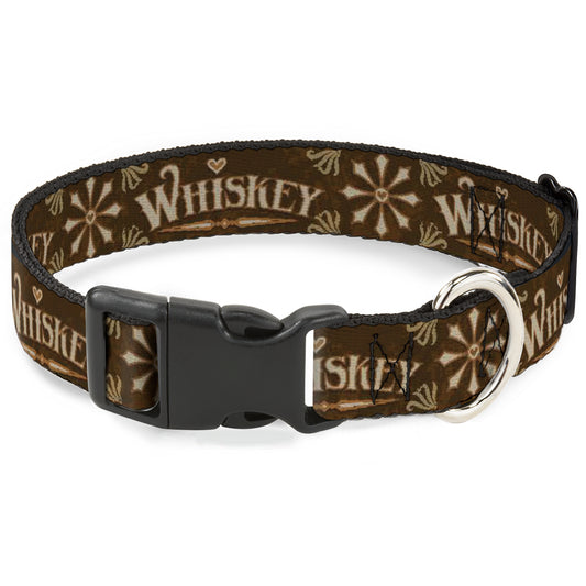 Plastic Clip Collar - Western WHISKEY Heart Repeat Browns/Tan