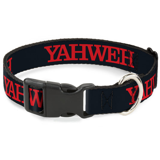 Plastic Clip Collar - YAHWEH Text Navy Blue/Red