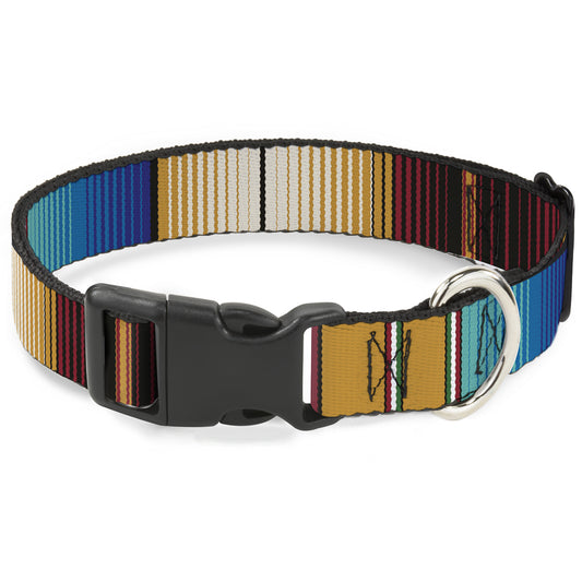 Plastic Clip Collar - Zarape6 Vertical Stripe Gold/Blues/Black/Red