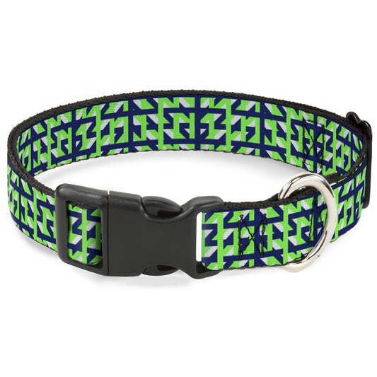 Plastic Clip Collar - Abstract Plaid White/Navy/Neon Green