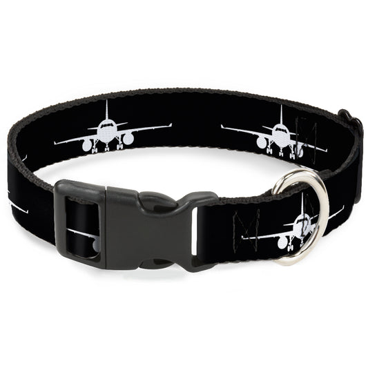 Plastic Clip Collar - Airplane Silhouette Black/White