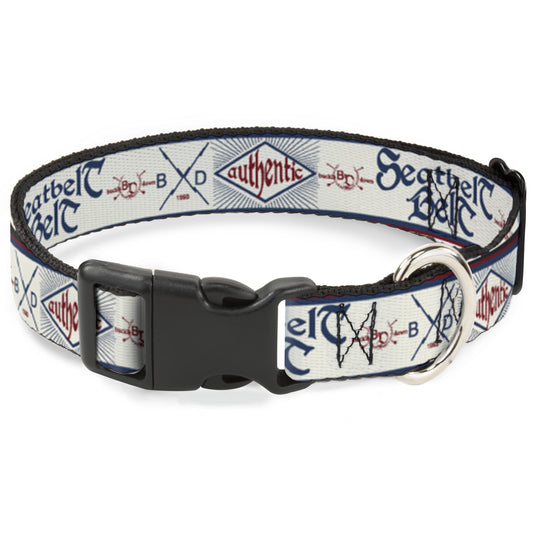 Plastic Clip Collar - Buckle-Down AUTHENTIC SEATBELT BELT White/Blue/Red
