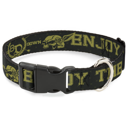 Plastic Clip Collar - Buckle-Down Winged Skull ENJOY THE RIDE Olive/Lime Green