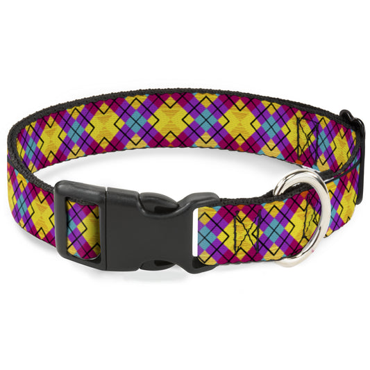 Plastic Clip Collar - Diamond Plaid Orange/Yellow/Blue/Purple/Fuchsia
