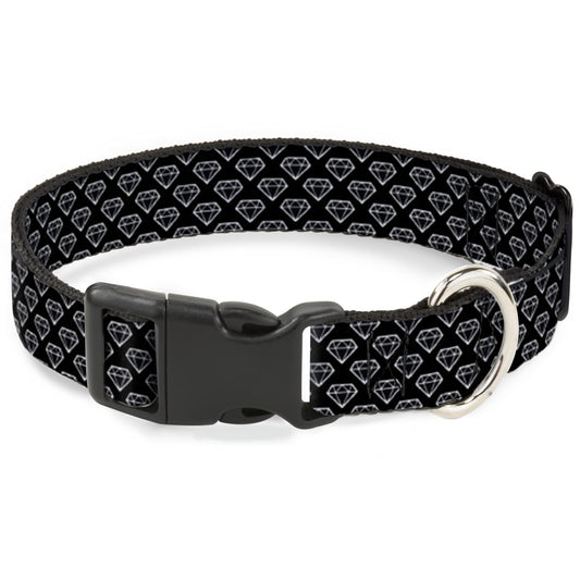 Plastic Clip Collar - Diamonds Diagonal2 Lines Black/White