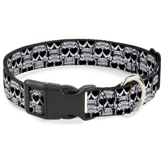 Plastic Clip Collar - Diamond Sugar Skull Stacked Black/Silver Fade/White