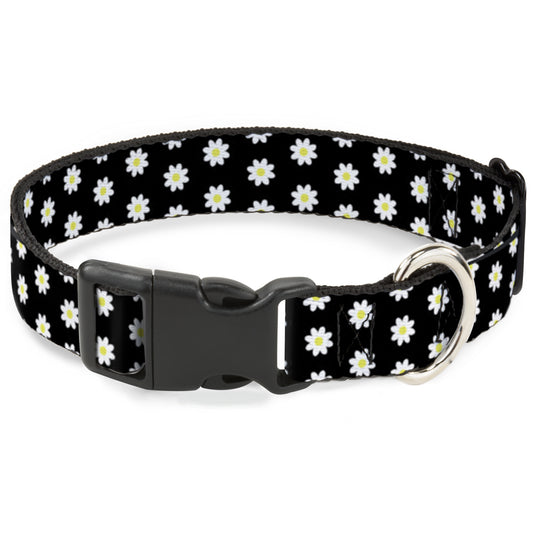 Plastic Clip Collar - Daisies Scattered Black/White/Yellow