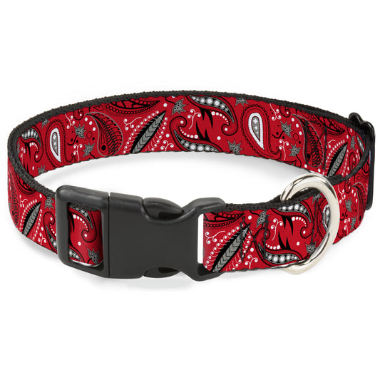 Plastic Clip Collar - Floral Paisley3 Red/Black/Gray/White