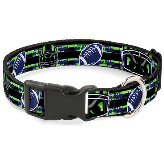 Plastic Clip Collar - Football/Helmet Stripe Black/Neon Green/Blue