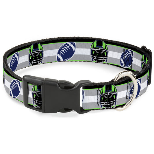 Plastic Clip Collar - Football/Helmet Stripe2 Black/Neon Green/Silver/White/Blue