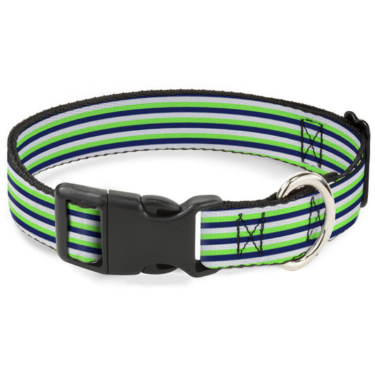 Plastic Clip Collar - Fine Stripes White/Neon Green/Navy
