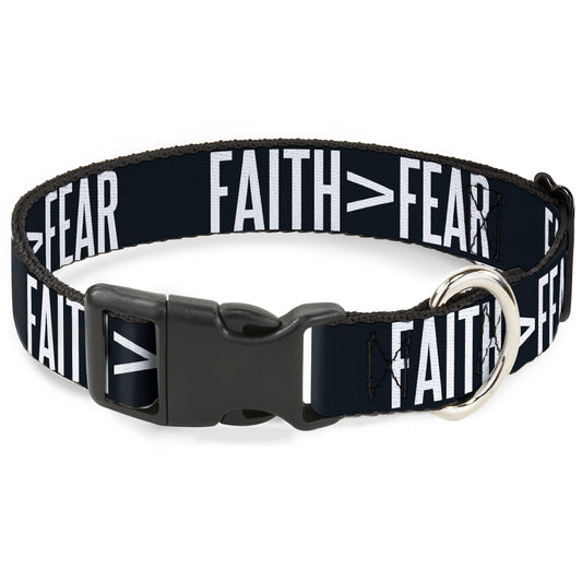 Plastic Clip Collar - FAITH Greater Than FEAR Navy Blue/White