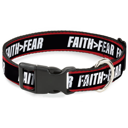 Plastic Clip Collar - FAITH Greater Than FEAR Stripe Red/Black/White