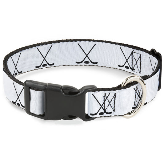 Plastic Clip Collar - Hockey Sticks and Puck White/Black