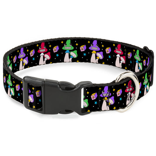 Plastic Clip Collar - Happy Mushrooms with Stars Black/Multi Color