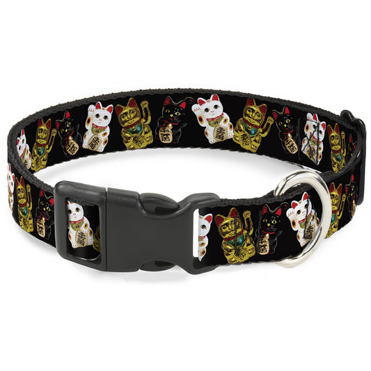 Plastic Clip Collar - Maneki Neko Lucky Cats Gold/Black/White
