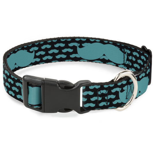 Plastic Clip Collar - Mustaches Mini/Single Repeat Black/Turquoise