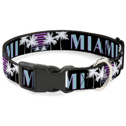 Plastic Clip Collar - MIAMI/Palm Trees Black/White/Pink//Teal