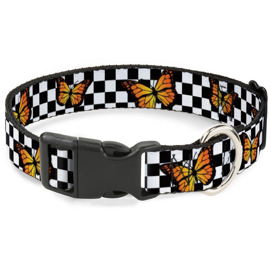 Plastic Clip Collar - Monarch Butterfly Scattered Checker Black/White
