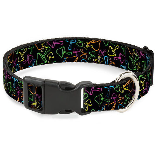 Plastic Clip Collar - Mushroom Outline Scattered Black/Multi Neon