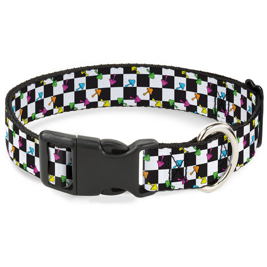 Plastic Clip Collar - Mushrooms Scattered Checker Black/White/Multi Neon