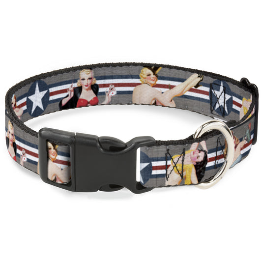 Plastic Clip Collar - Pin Up Girl Poses CLOSE-UP Star & Stripes Gray/Blue/White/Red