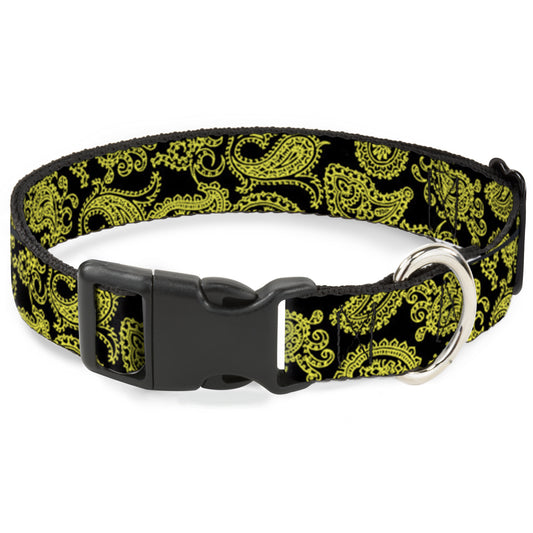 Plastic Clip Collar - Paisley Black/Neon Yellow