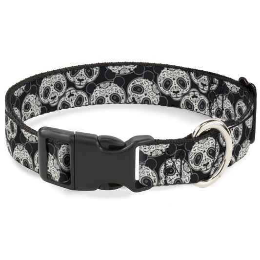 Plastic Clip Collar - Panda Bear Sugar Skull Scattered Black/Cream