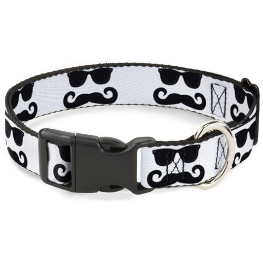 Plastic Clip Collar - Sunglasses & Mustache White/Black