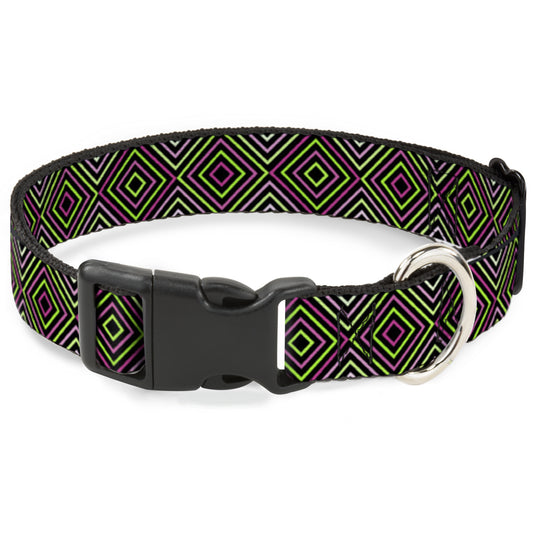 Plastic Clip Collar - Square Lines Black/Greens/Pinks
