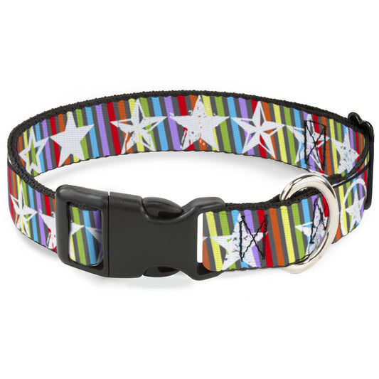 Plastic Clip Collar - Stars w/Lines Gray/Multi Color/White