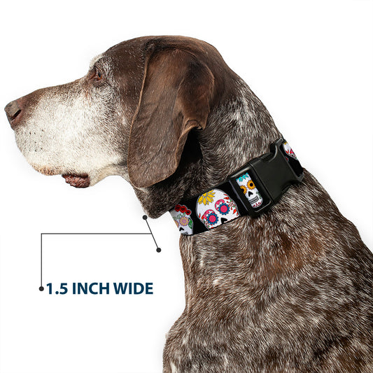 Plastic Clip Collar - Sugar Skull Outline Black/Multi Color